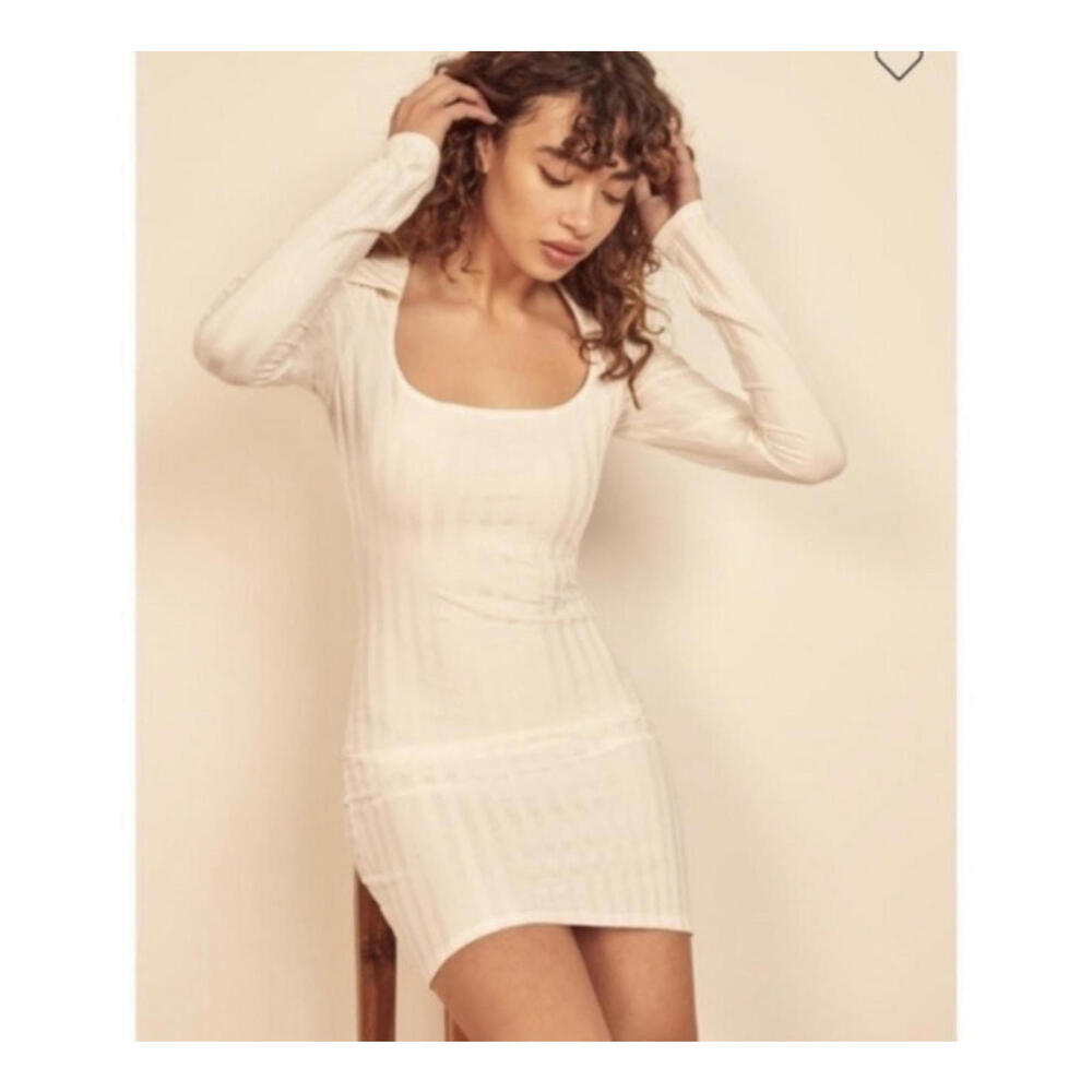 REFORMATION cream ribbed Vittoria mini dress sz S